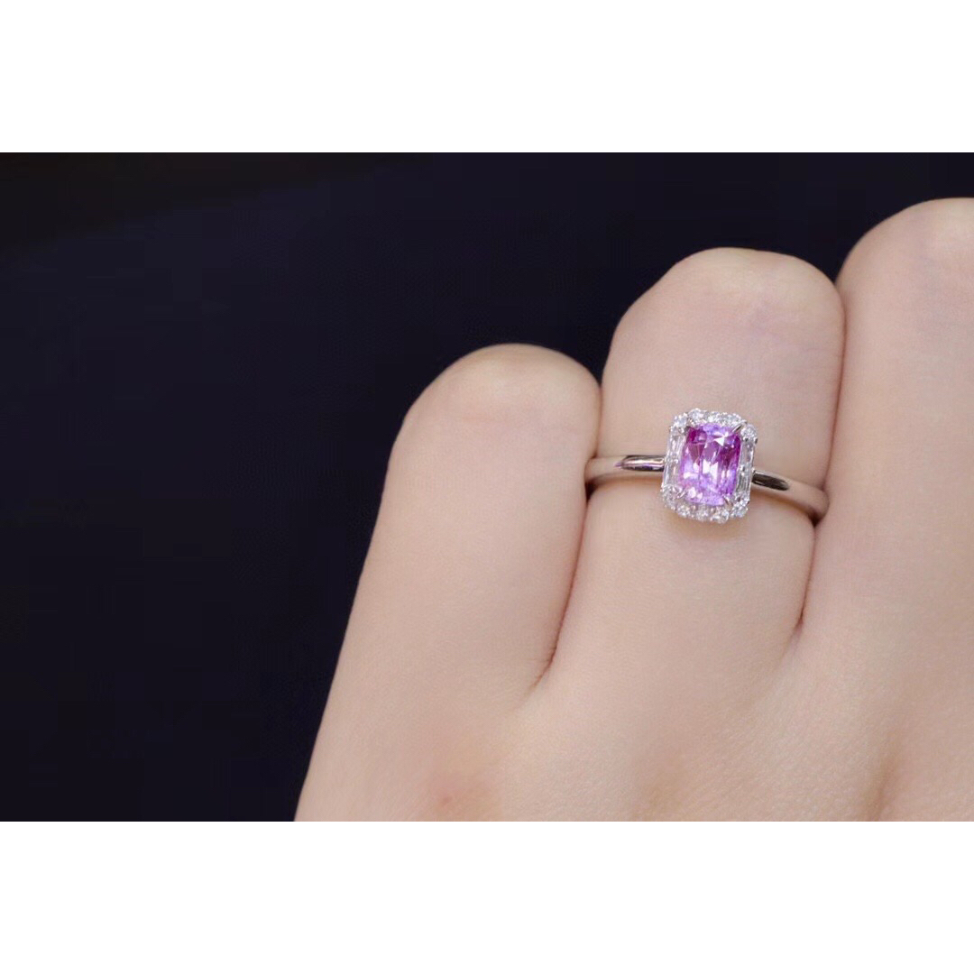 天然ピンクパープル サファイア  ダイヤ リング1.05ct k18 fネックレス