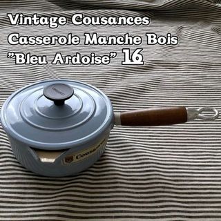 ルクルーゼ(LE CREUSET)の【デッドストック】クーザンス 木柄のソーシエール蓋付16センチ ブルーグレー(鍋/フライパン)