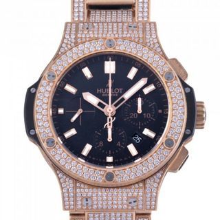 ウブロ HUBLOT ビッグバン ゴールド ブレスレットパヴェ 301.PX.1180.PX.3704 ブラック文字盤 中古 腕時計 メンズ(腕時計(アナログ))