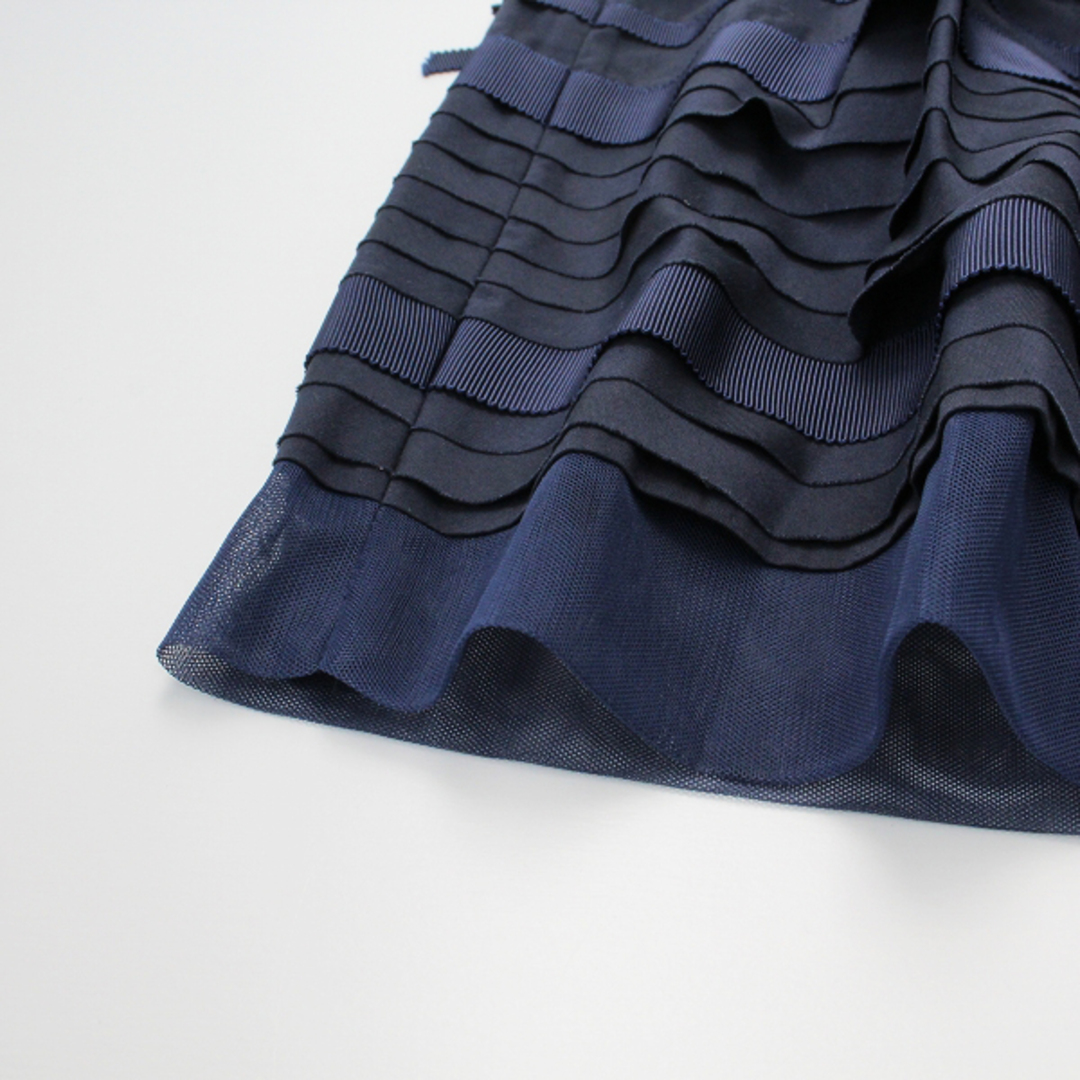 美品 M'S GRACY エムズグレイシー グログランリボン フリル スカート 38/ネイビー ボトムス 裾チュール【2400013365611】