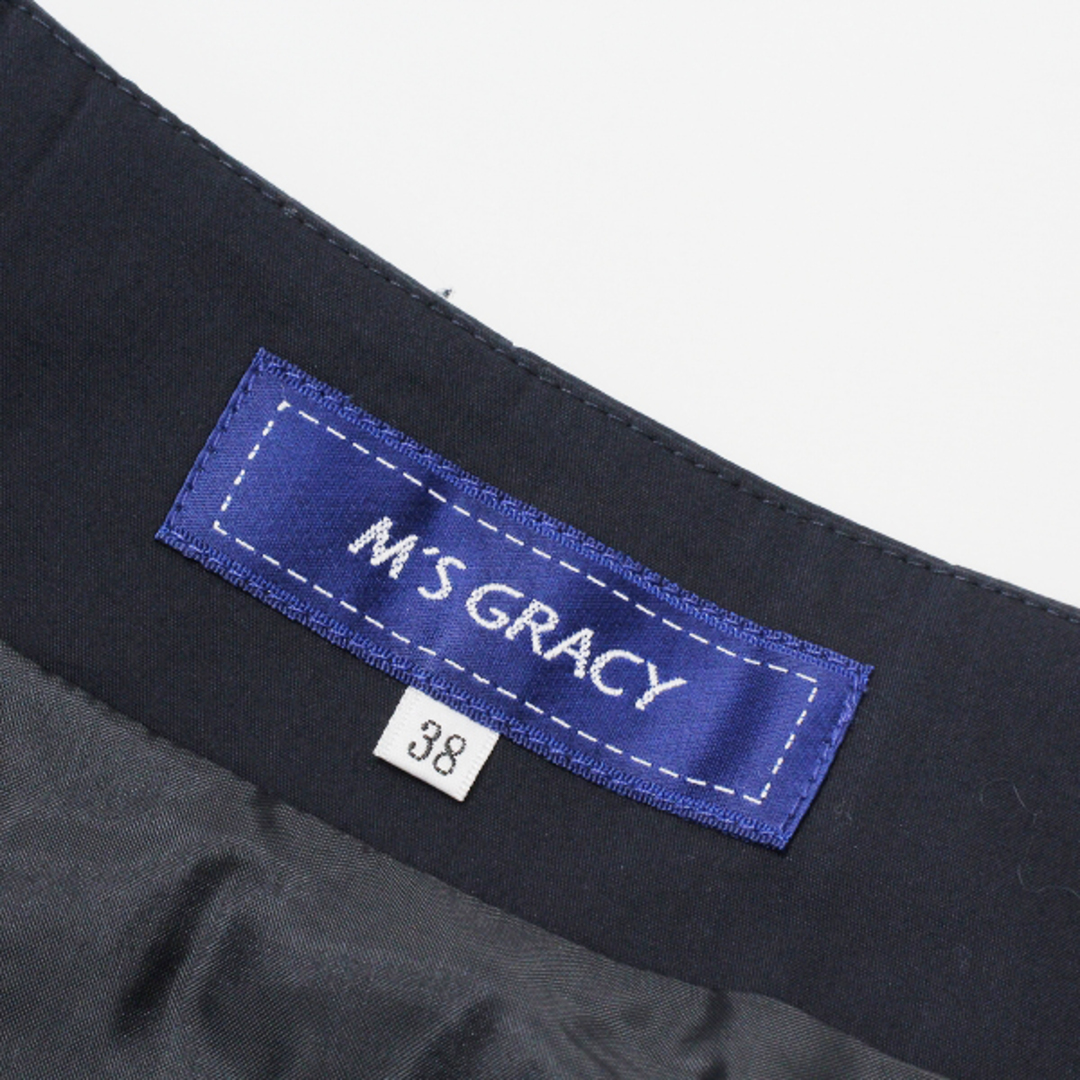 美品 M'S GRACY エムズグレイシー グログランリボン フリル スカート 38/ネイビー ボトムス 裾チュール【2400013365611】 9