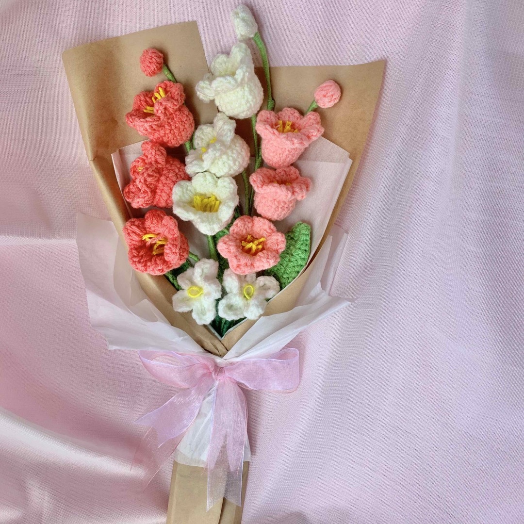 ピンク 毛糸の花束 枯れないお花 あみぐるみ かぎ編みブーケ花束 韓国