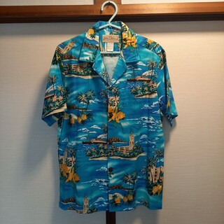 Blue Hawaii綿アロハシャツ薄青、海風景教会パイナップルS新品未使用(シャツ)