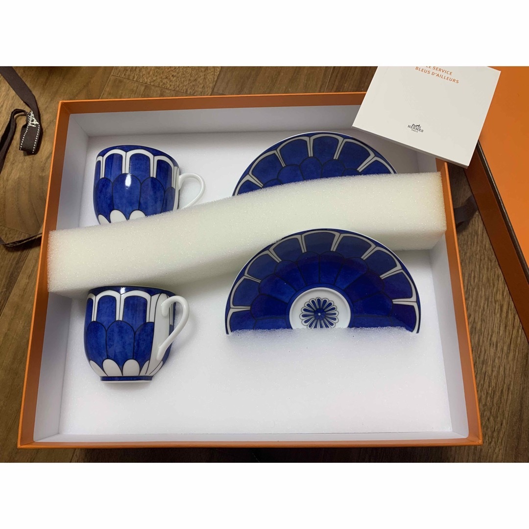 廃盤】HERMES《ブルーダイユール》コーヒーカップ&ソーサー 2客セット-