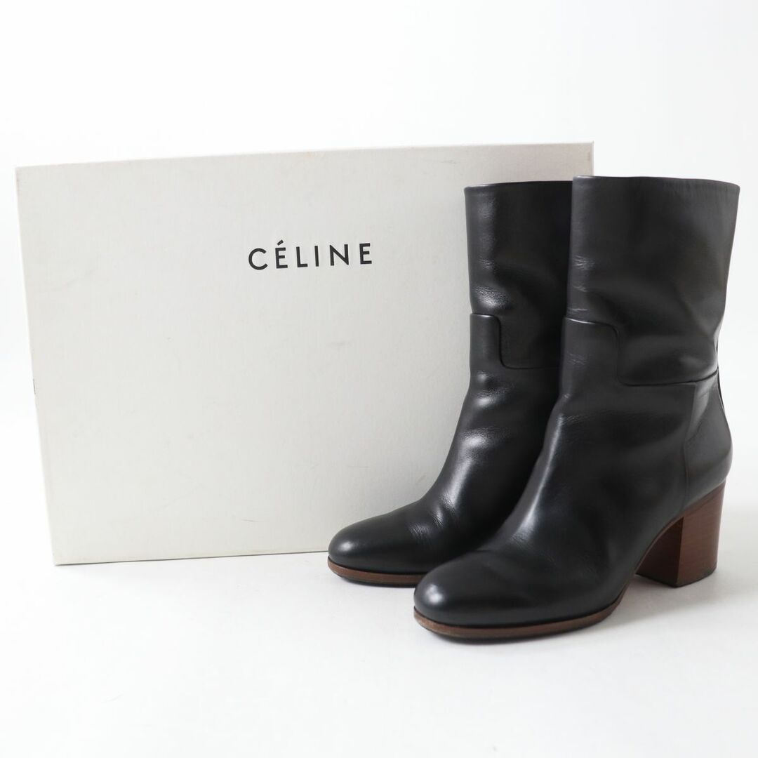 極美品◎イタリア製 CELINE セリーヌ 314853CIBD.38NO.36 レディース MID CALF BOOT 70 ミッド カーフ ブーツ ブラック×ブラウン 36 箱付