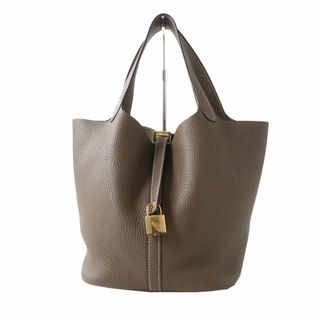 エルメス(HERMES)の極美品◎仏製 HERMES エルメス ピコタンロック MM ハンドバッグ トリヨンクレマンス エトゥープ×ゴールド金具 Y刻印 箱・袋・カデナ・鍵付(ハンドバッグ)