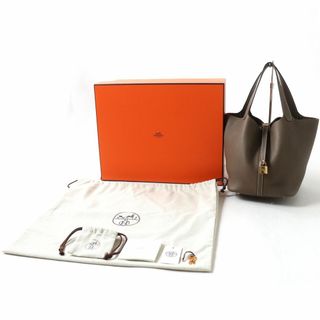 極 美品 □K刻印 保存箱 保存袋付 HERMES エルメス ピコタン MM トリヨン ロゴ レザー ハンドバッグ ミニ トートバッグ オレンジ 4mni1-1