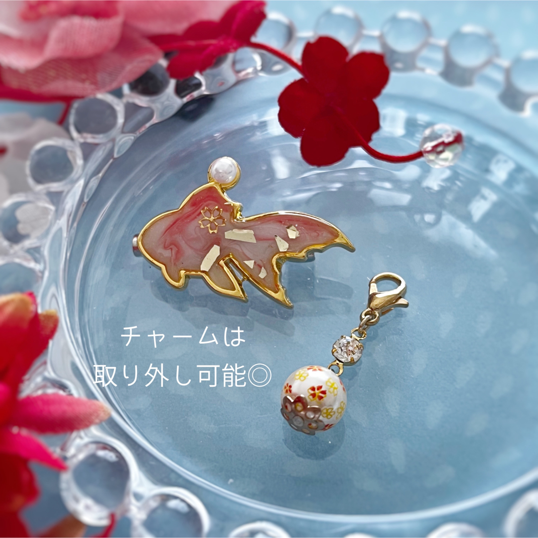 金魚と桜柄パールの2wayブローチ 白の通販 by ひまわり|ラクマ