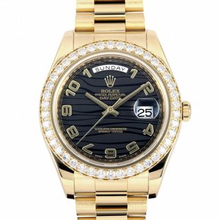 ロレックス ROLEX デイデイト 黒 ウェーブ アラビア ベゼルD 218348 ブラック/アラビア文字盤 中古 腕時計 メンズ(腕時計(アナログ))