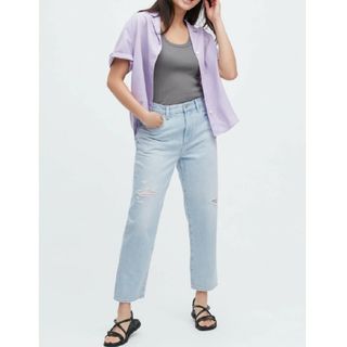 ユニクロ(UNIQLO)のユニクロボーイフレンドテーパードジーンズ24 クラッシュダメージ(デニム/ジーンズ)