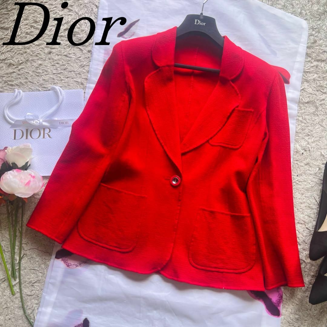 Christian Dior(クリスチャンディオール)の【良品】Christian Dior リネンライクジャケット レッド M レディースのジャケット/アウター(テーラードジャケット)の商品写真