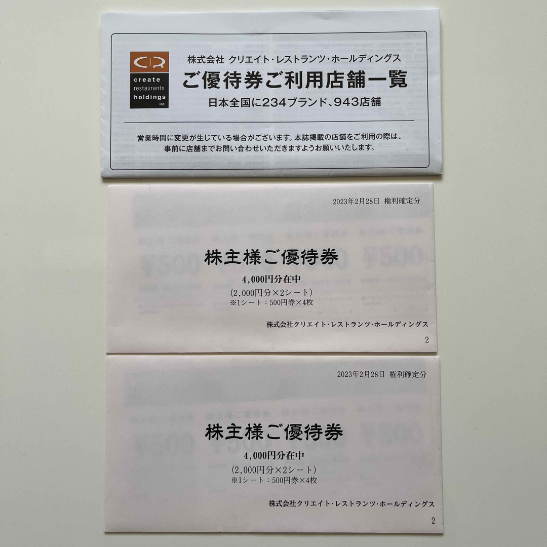 最新 クリレス 株主優待券 8000円分 500円 × 16枚  チケットの優待券/割引券(レストラン/食事券)の商品写真