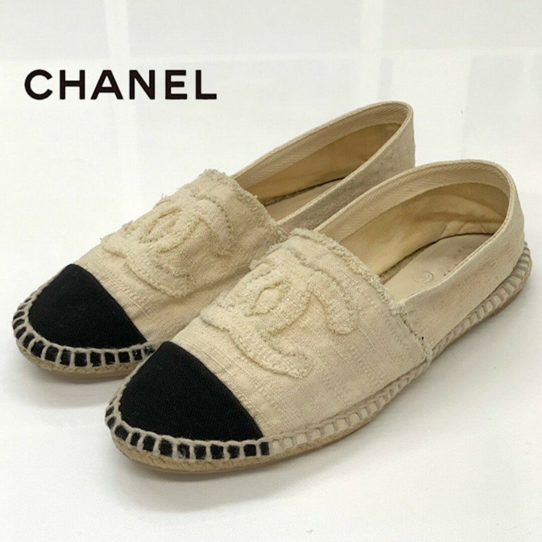 CHANEL シャネル キャンバス エスパドリーユ スリッポン フラットシューズ