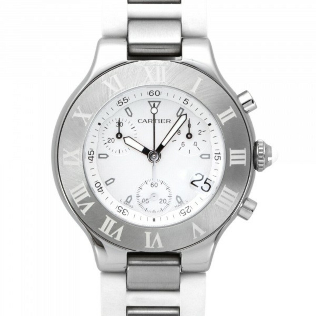 時計カルティエ Cartier マスト21 クロノスカフ W10184U2 ホワイト文字盤 未使用 腕時計 メンズ