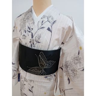 aki 様専用　浴衣　大人ボタニカル柄　菊&ストライプ(浴衣)