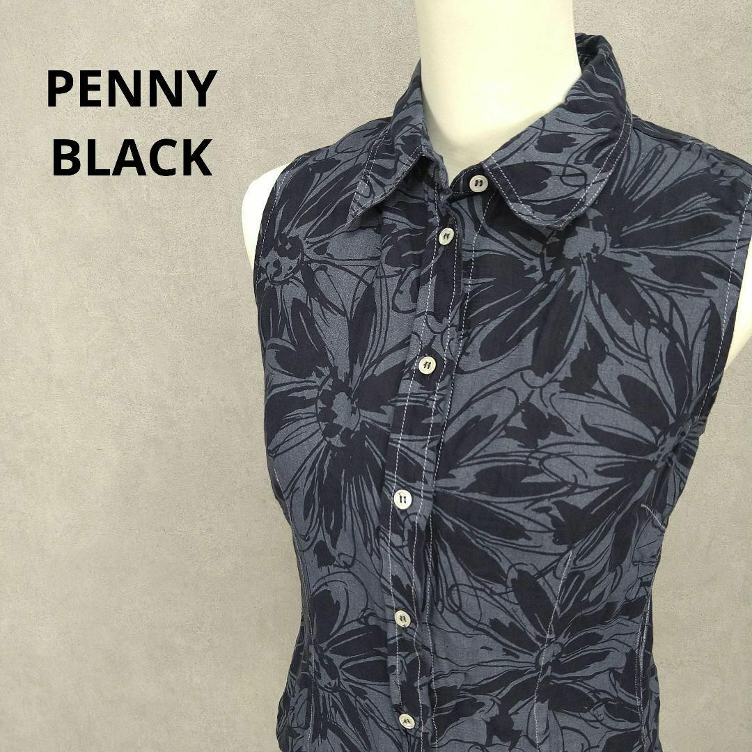 PENNY BLACK(ペニーブラック)の【古着】PENNY BLACK ペニー・ブラック 花柄ノースリーブ　シャツ レディースのトップス(シャツ/ブラウス(半袖/袖なし))の商品写真