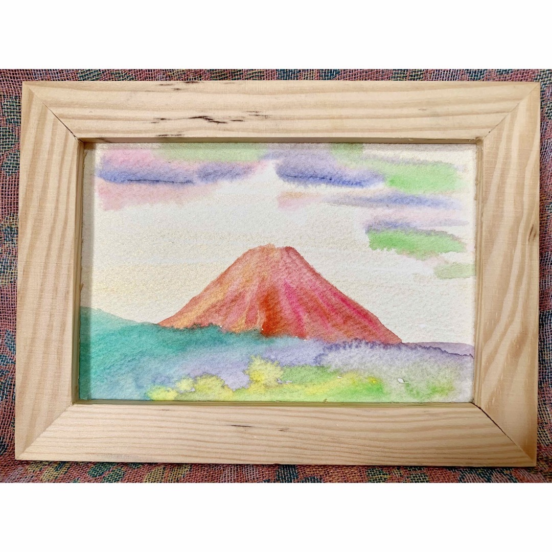 開運絵画　赤富士　金運アップ　子宝　風水　風水絵画　原画　ポストカード　富士山 | フリマアプリ ラクマ