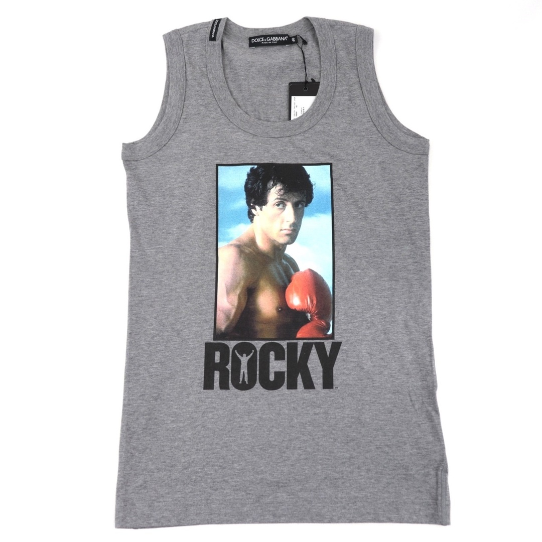 未使用 ドルチェ&ガッバーナ ロッキープリント ノースリーブ タンクトップ レディース コットン グレー 40 カットソー トップス ROCKY DOLCE&GABBANA