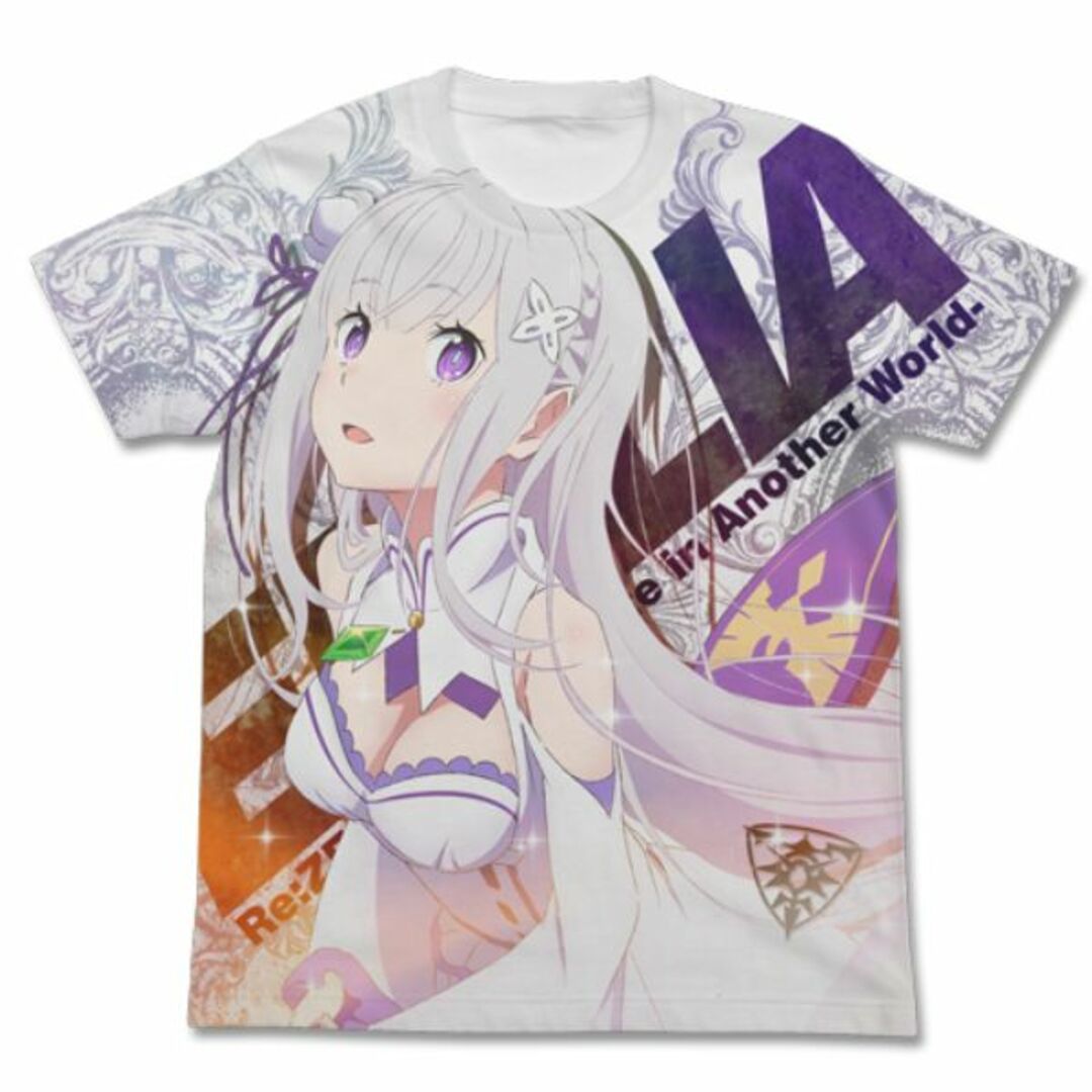 Re:ゼロから始める異世界生活 エミリア フルグラフィックTシャツ  半袖 ホワイト Mサイズ