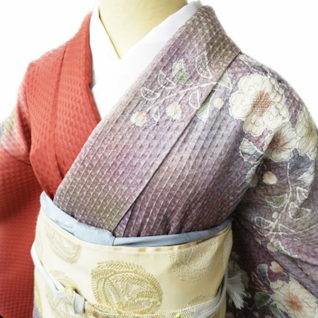 訪問着 着物 正絹 袷 フォーマル 絞り 辻が花 紅樺色 薄紫系色 訪問着 着物 正絹 袷 フォーマル 絞り 辻が花 紅樺色 薄紫系色