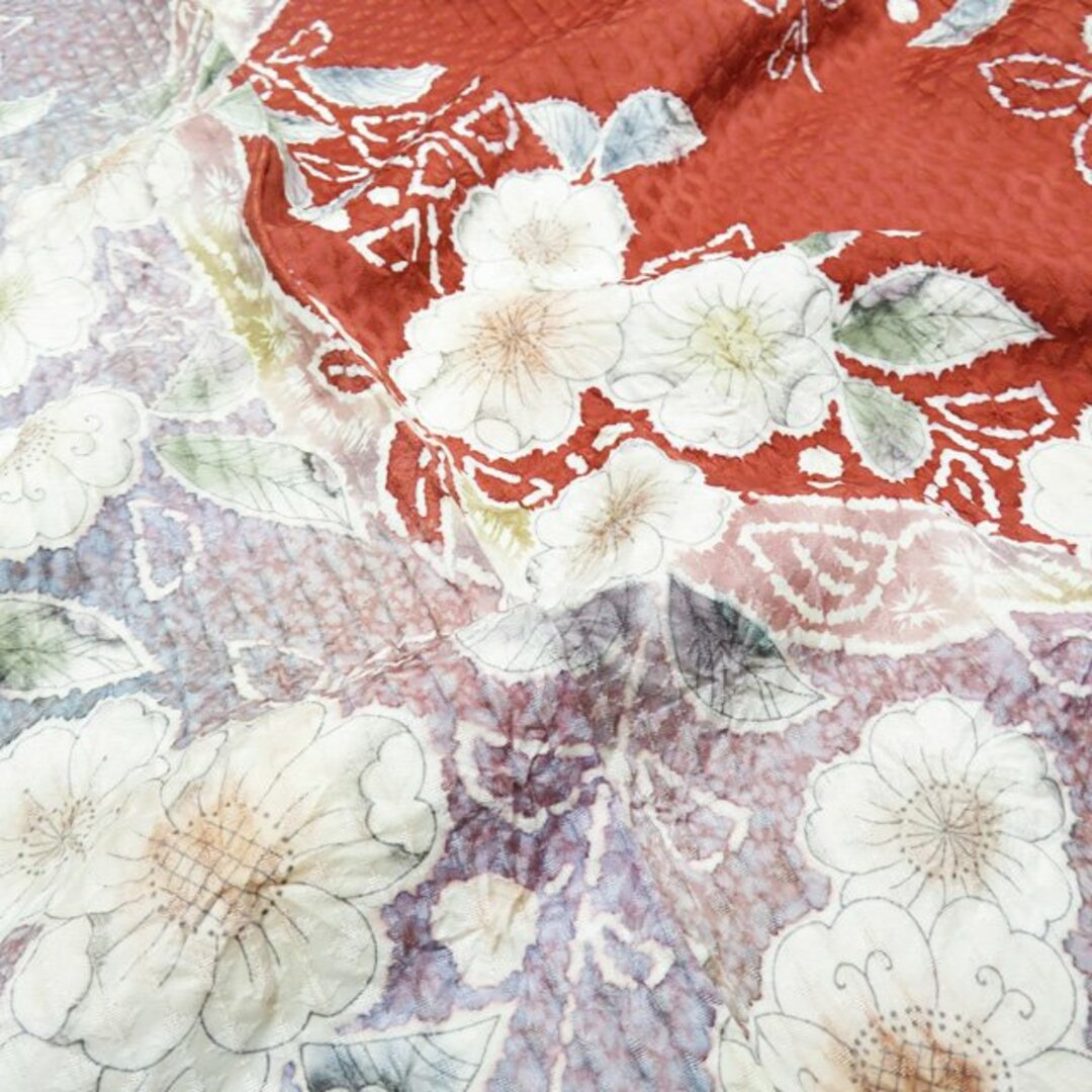 訪問着 着物 正絹 袷 フォーマル 絞り 辻が花 紅樺色 薄紫系色 訪問着 着物 正絹 袷 フォーマル 絞り 辻が花 紅樺色 薄紫系色