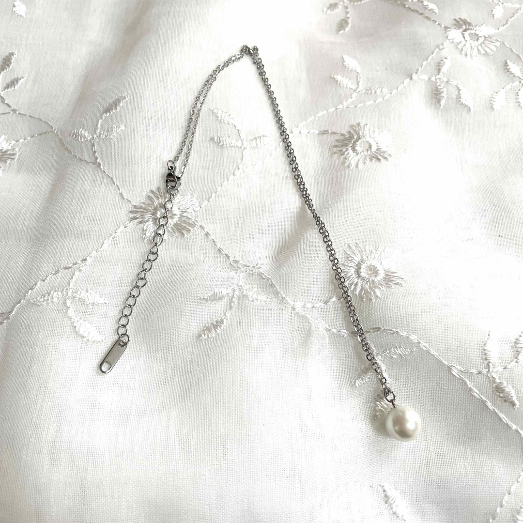 ヴィンテージネックレス 真珠 パール シルバーチェーン フォーマル シンプル レディースのアクセサリー(ネックレス)の商品写真