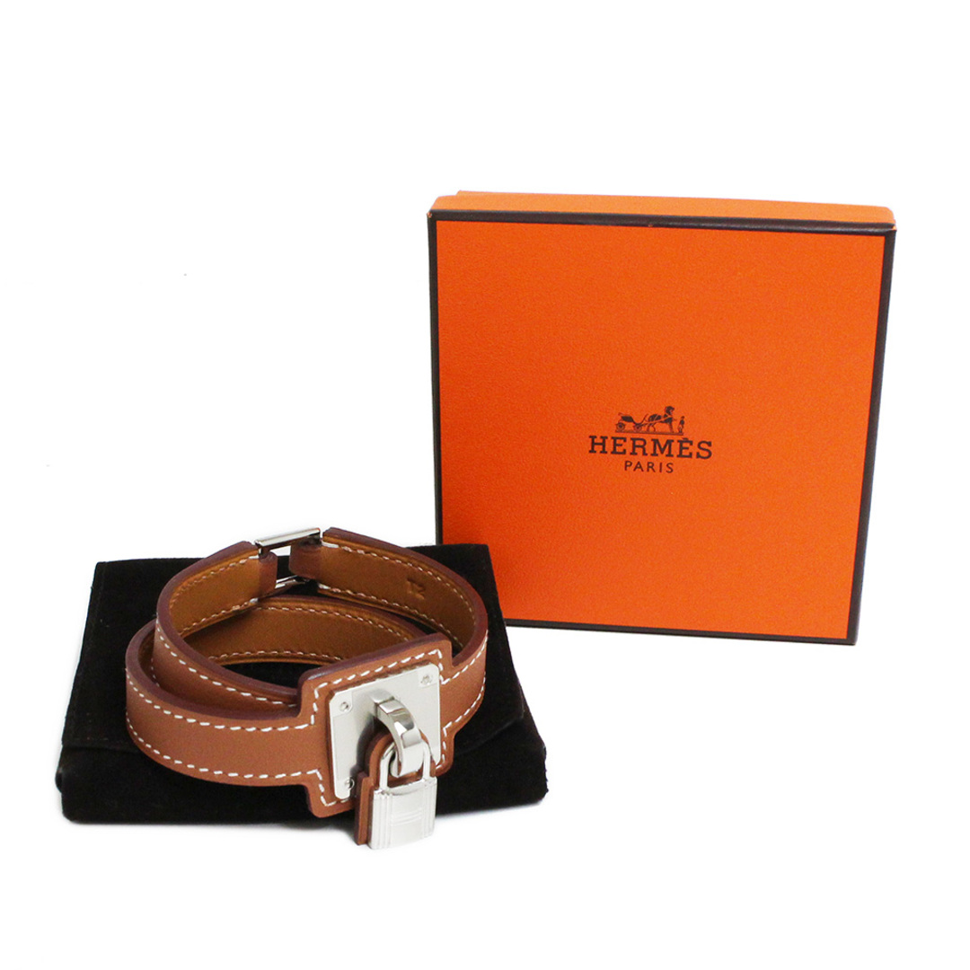 エルメス オーケリー ブレスレット #T2 ヴォースイフト レザー ゴールド ブラウン 茶 シルバー金具 D刻印 箱付 HERMES（新品・未使用品）