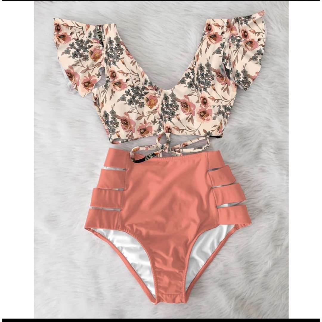 最終セール中‼️cupshe フリル付きハイウェストビキニ　ピンク レディースの水着/浴衣(水着)の商品写真