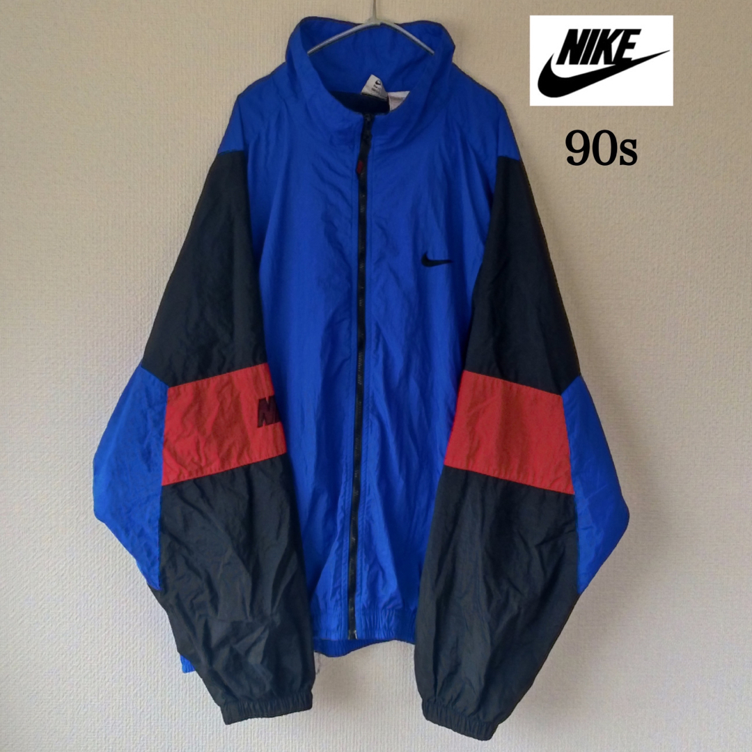 美品 XL 90s ナイキ NIKE スウッシュ刺繍ロゴ ナイロンジャケット