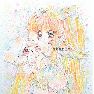 【原画】オリジナルうさぎの天使.手描きイラスト(アート/写真)