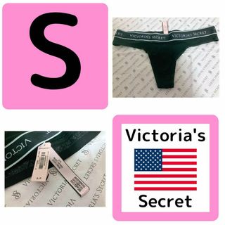 ヴィクトリアズシークレット(Victoria's Secret)の【新品】ヴィクトリア シークレット Tバック 黒 ショーツ ロゴ レア Sサイズ(ショーツ)