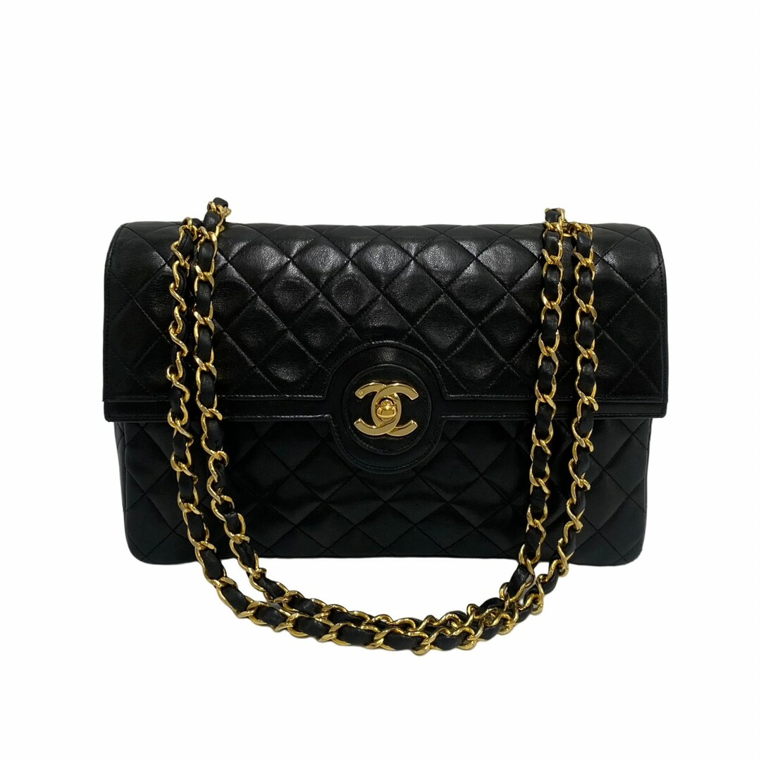 極 美品 保存袋付 シール有 1番台 CHANEL シャネル マトラッセ 24cm ラムスキン ココマーク チェーン ショルダーバッグ ブラック 55815