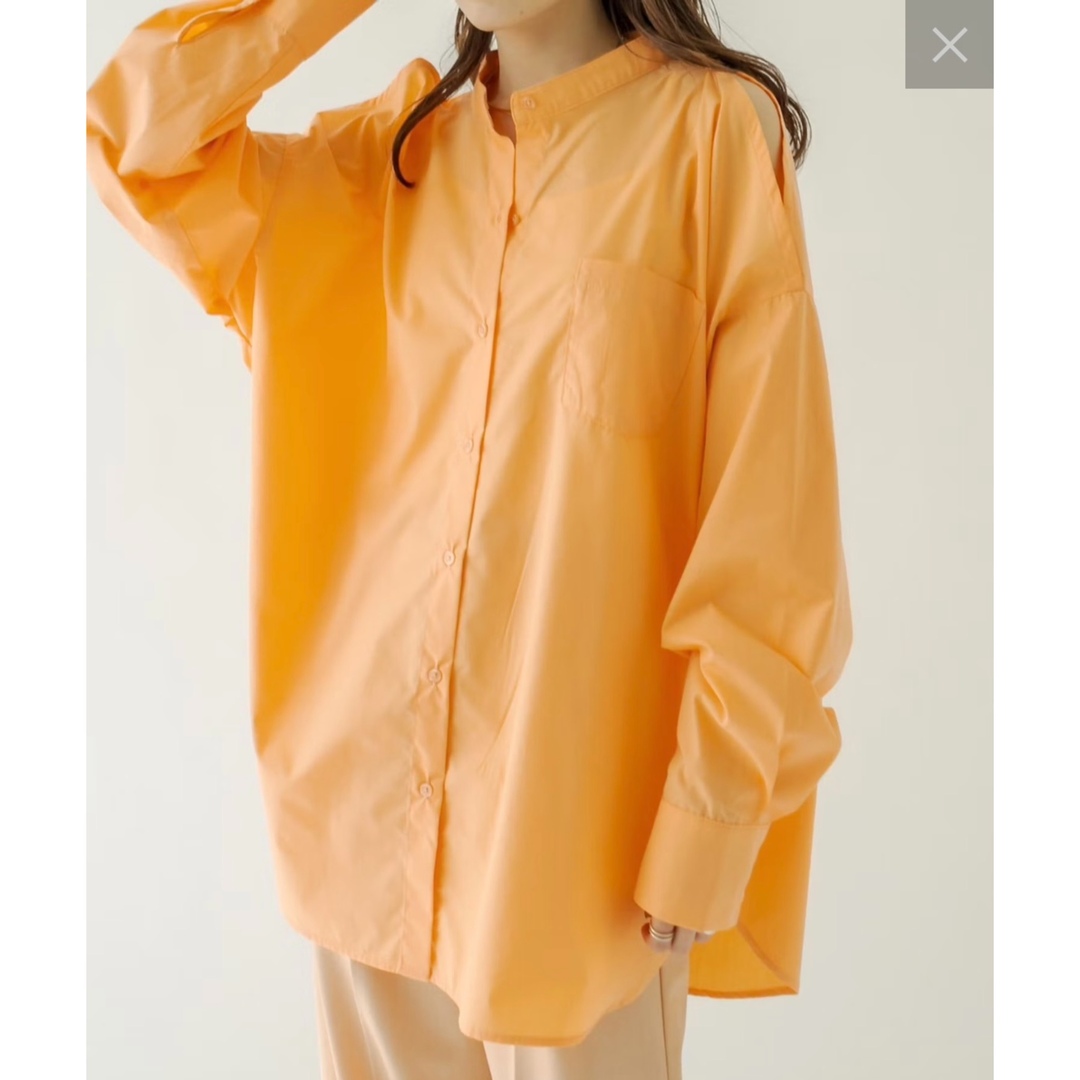 mystic(ミスティック)のmystic ミスティック　ショルダースリットシャツ　オレンジ　羽織り　シャツ レディースのトップス(シャツ/ブラウス(長袖/七分))の商品写真