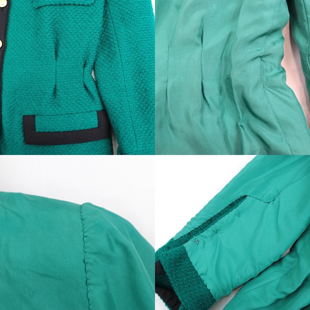 約40cm身幅シャネル ヴィンテージ セットアップ レディース ウール 緑 黒 38 スカート スーツ ジャケット ココマークボタン グログラン CHANEL