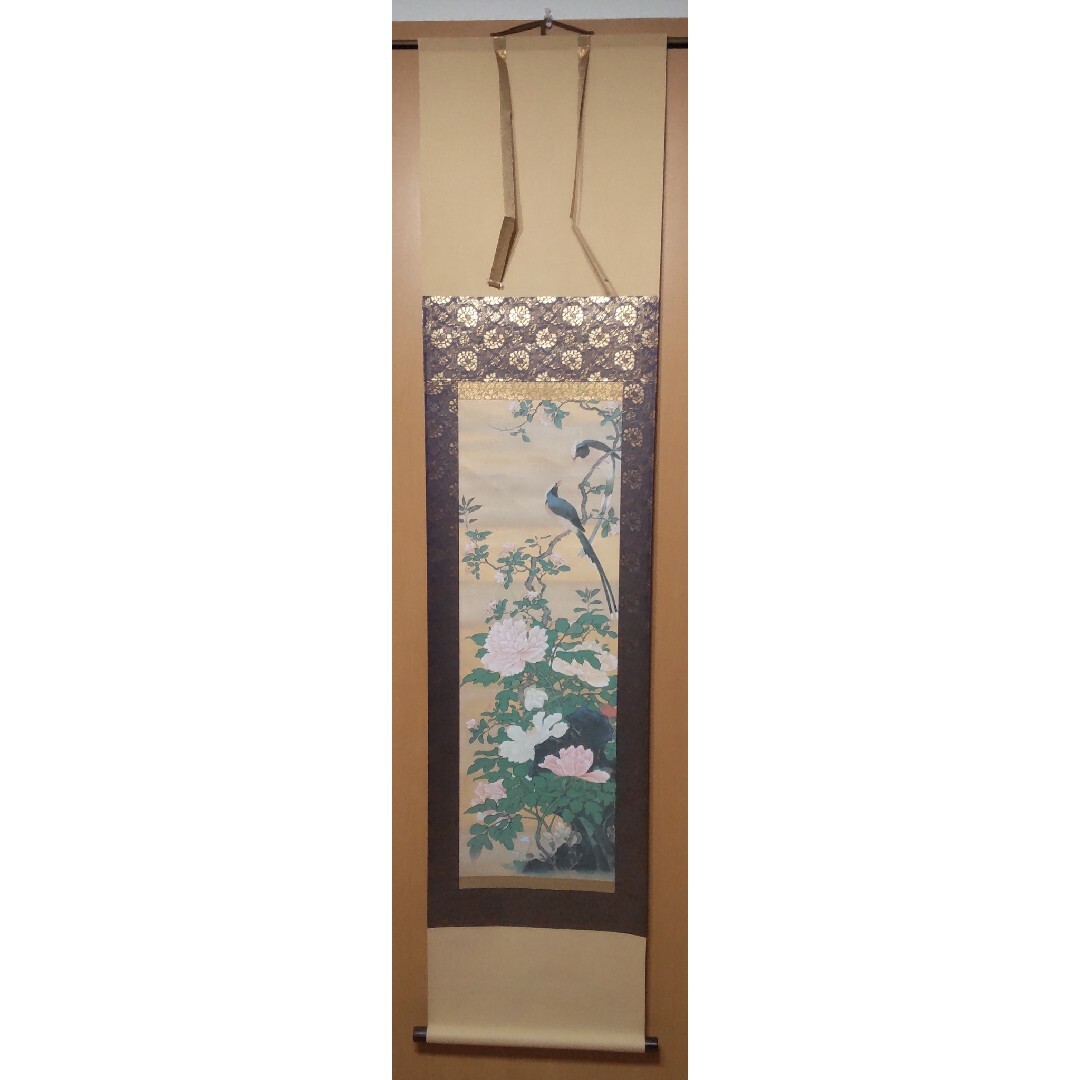 5 掛軸 大英博物館収蔵 円山應挙作 花鳥図 複製画 木箱付き-