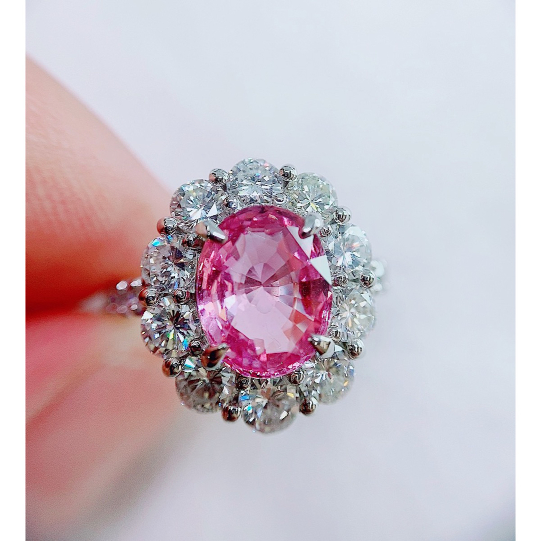 ☆3.0ct☆✨大粒ピンクサファイア2.1ctダイヤモンドプラチナリング指輪