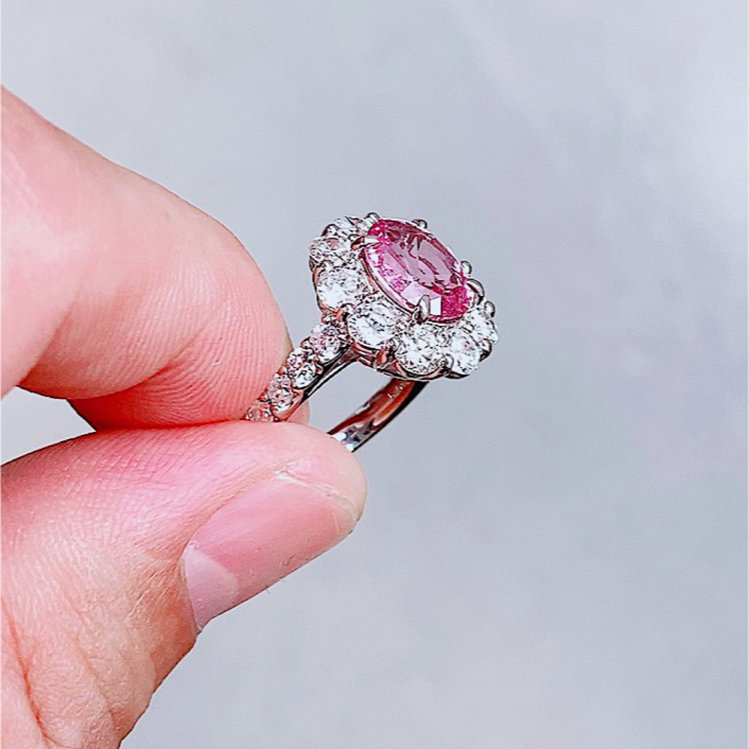 ★3.0ct★✨大粒ピンクサファイア2.1ctダイヤモンドプラチナリング指輪 レディースのアクセサリー(リング(指輪))の商品写真