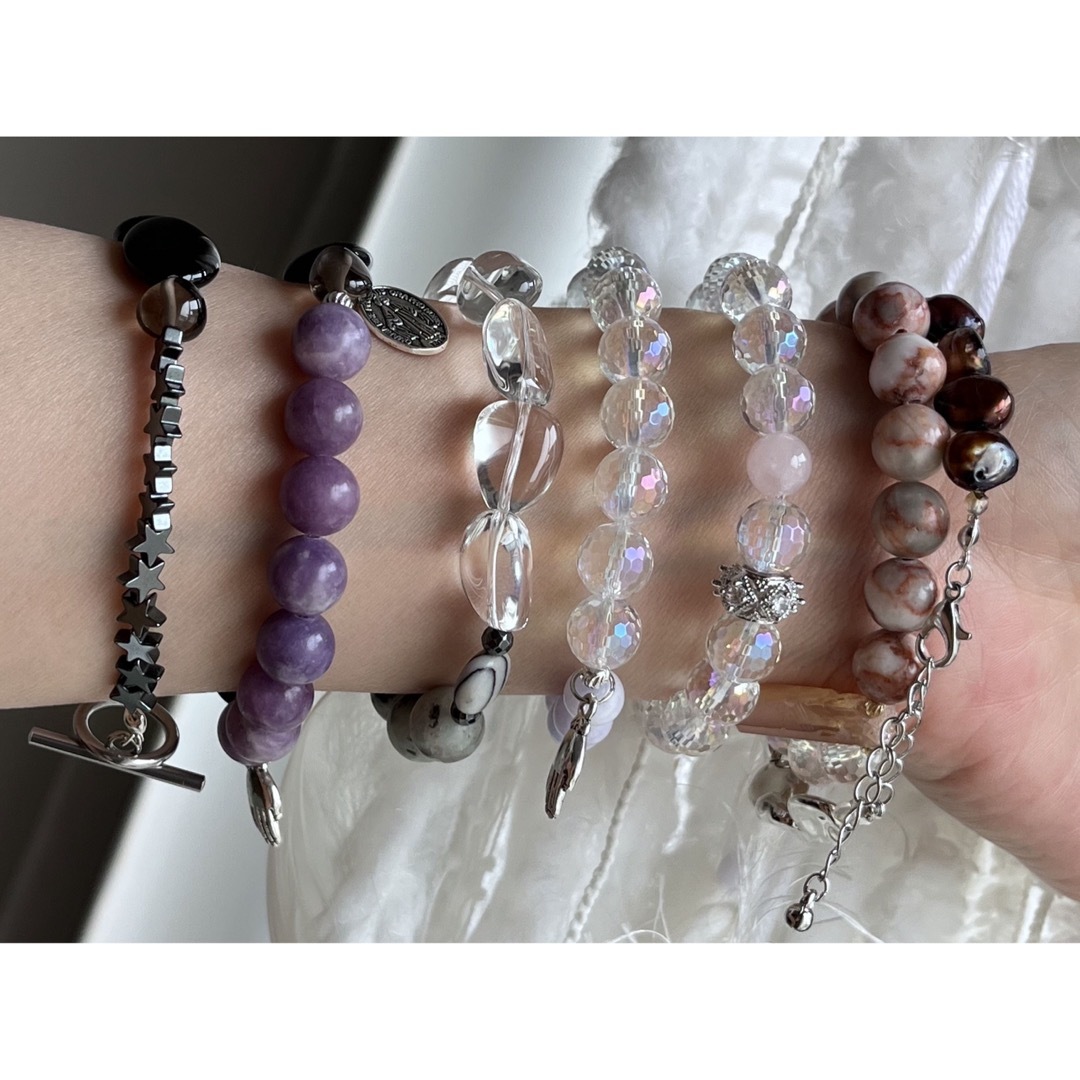 ドロップ水晶♡キウイジャスパー♡ドロマイト♡メダイ♡テラヘルツ ハンドメイドのアクセサリー(ブレスレット/バングル)の商品写真