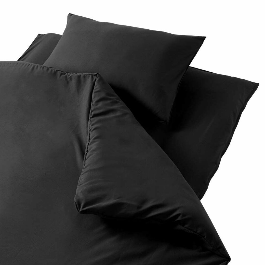【色: [無地]ブラック】アイリスプラザ シンプル寝具カバー3点セット シングル