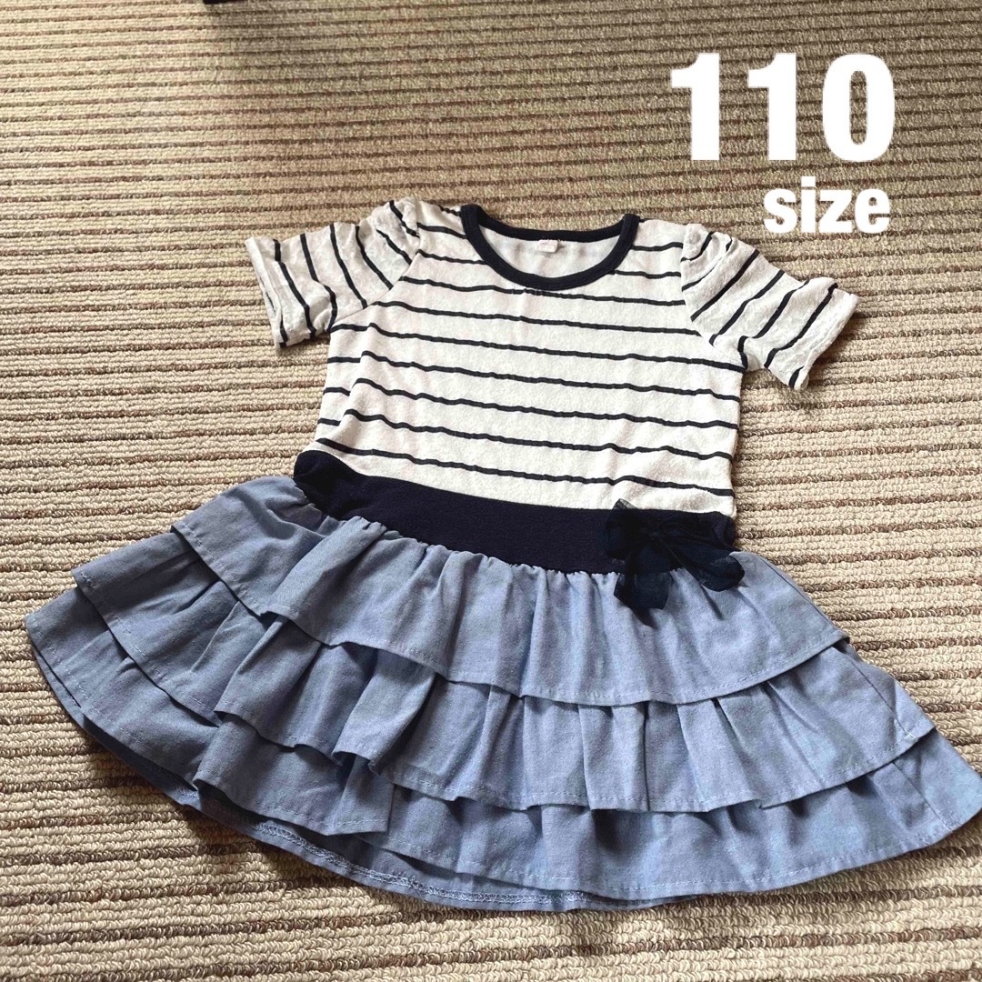 女の子 リボン付ワンピース 110サイズ キッズ/ベビー/マタニティのキッズ服女の子用(90cm~)(ワンピース)の商品写真