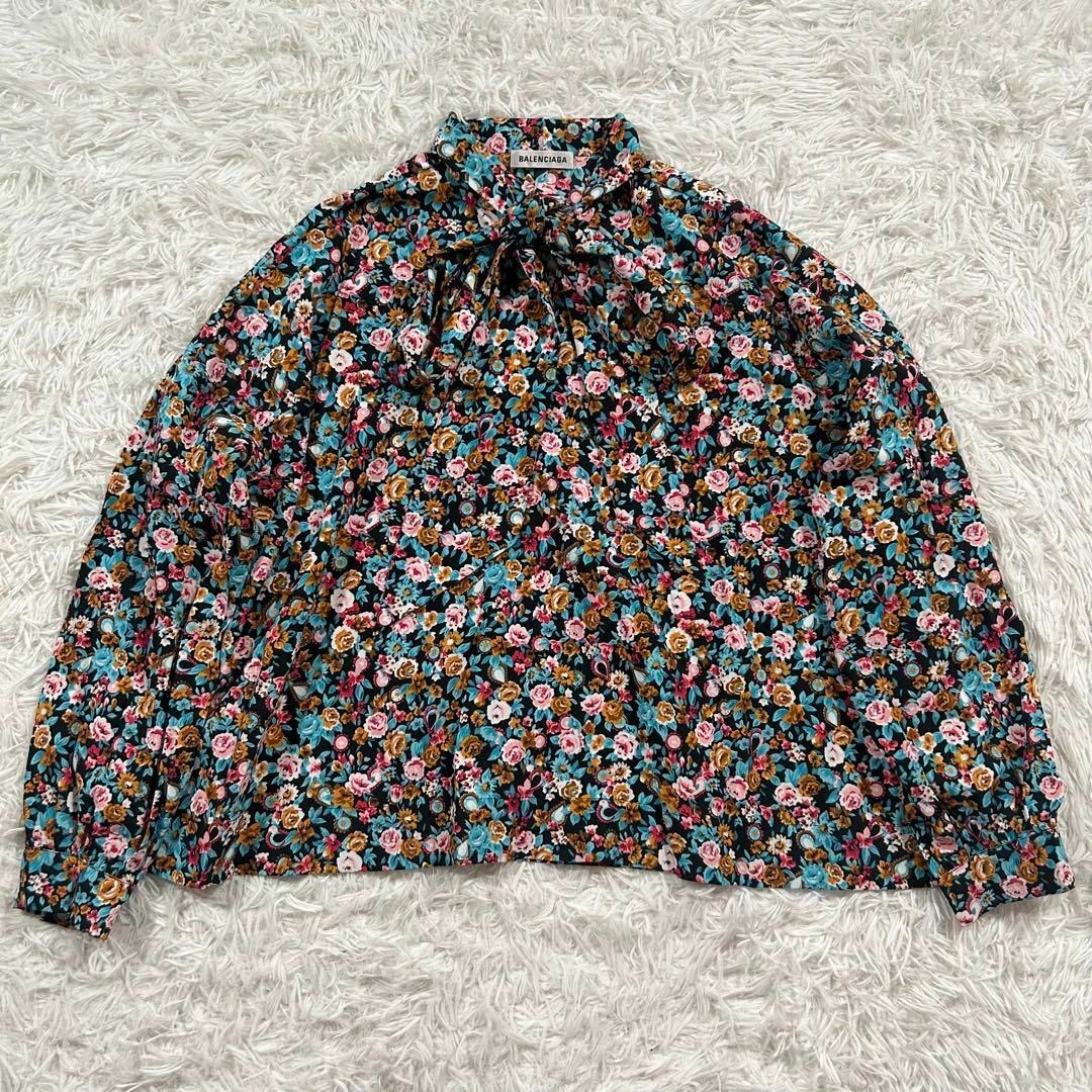 美品 バレンシアガ 花柄 ボウタイ リボン フラワー スキッパー
