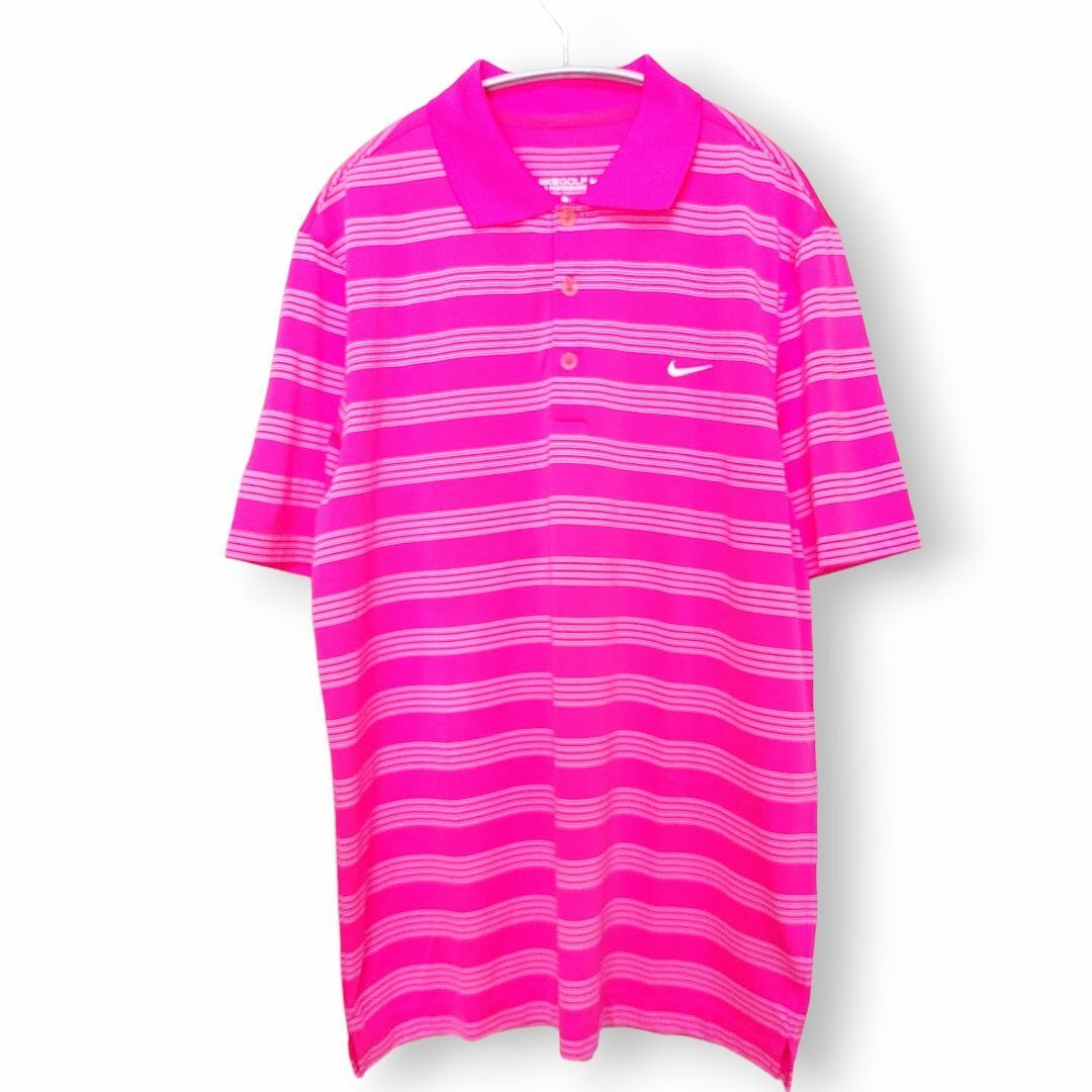 NIKE(ナイキ)のピンク　ネオンカラー　NIKE GOLF　速乾　ポロシャツ　メンズL スポーツ/アウトドアのゴルフ(ウエア)の商品写真