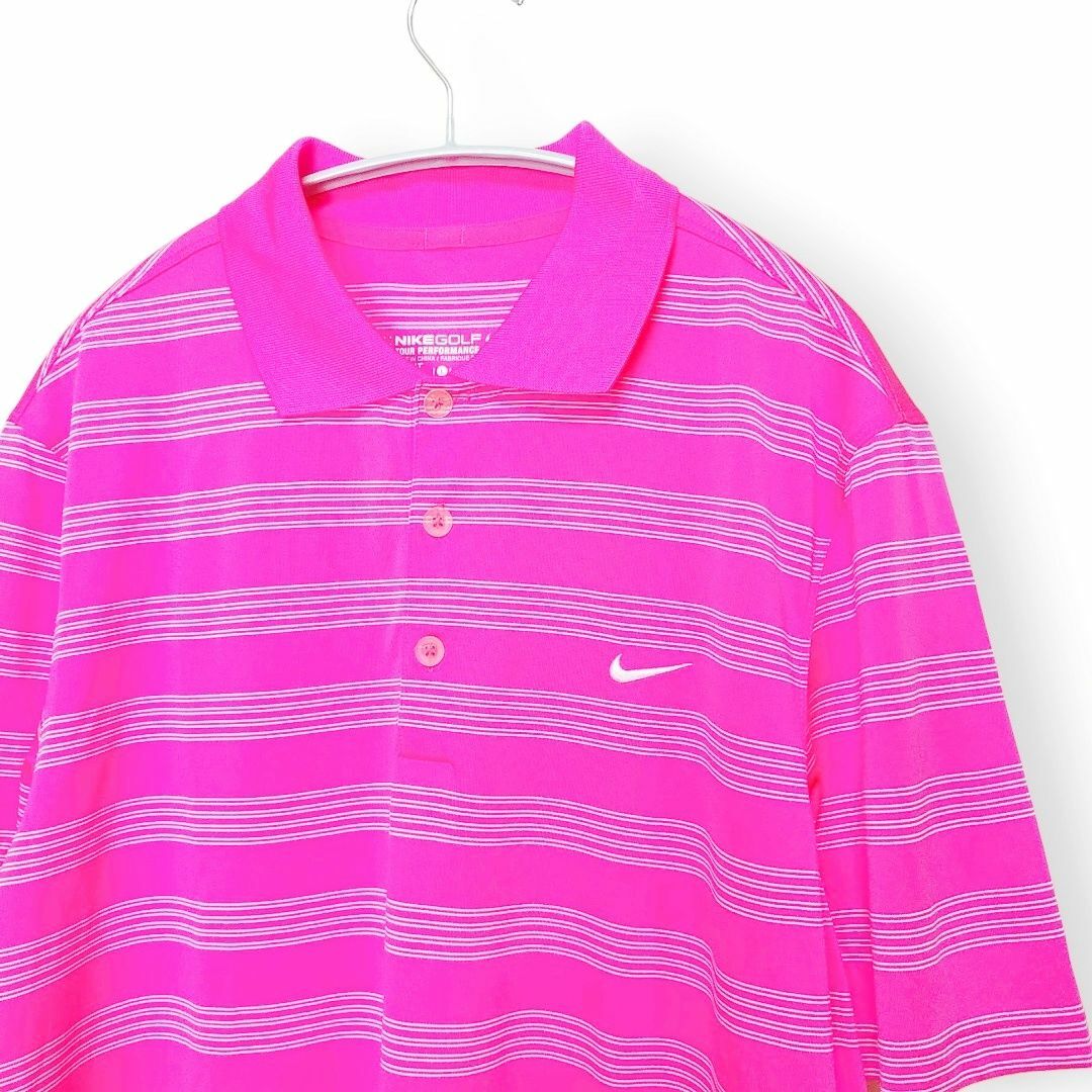 NIKE(ナイキ)のピンク　ネオンカラー　NIKE GOLF　速乾　ポロシャツ　メンズL スポーツ/アウトドアのゴルフ(ウエア)の商品写真