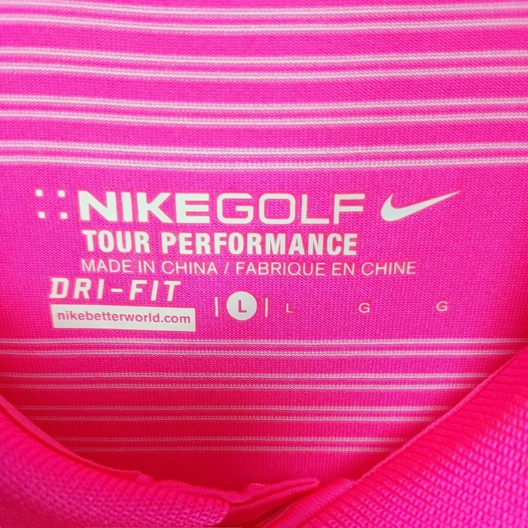 NIKE(ナイキ)のピンク　ネオンカラー　NIKE GOLF　速乾　ポロシャツ　メンズL スポーツ/アウトドアのゴルフ(ウエア)の商品写真