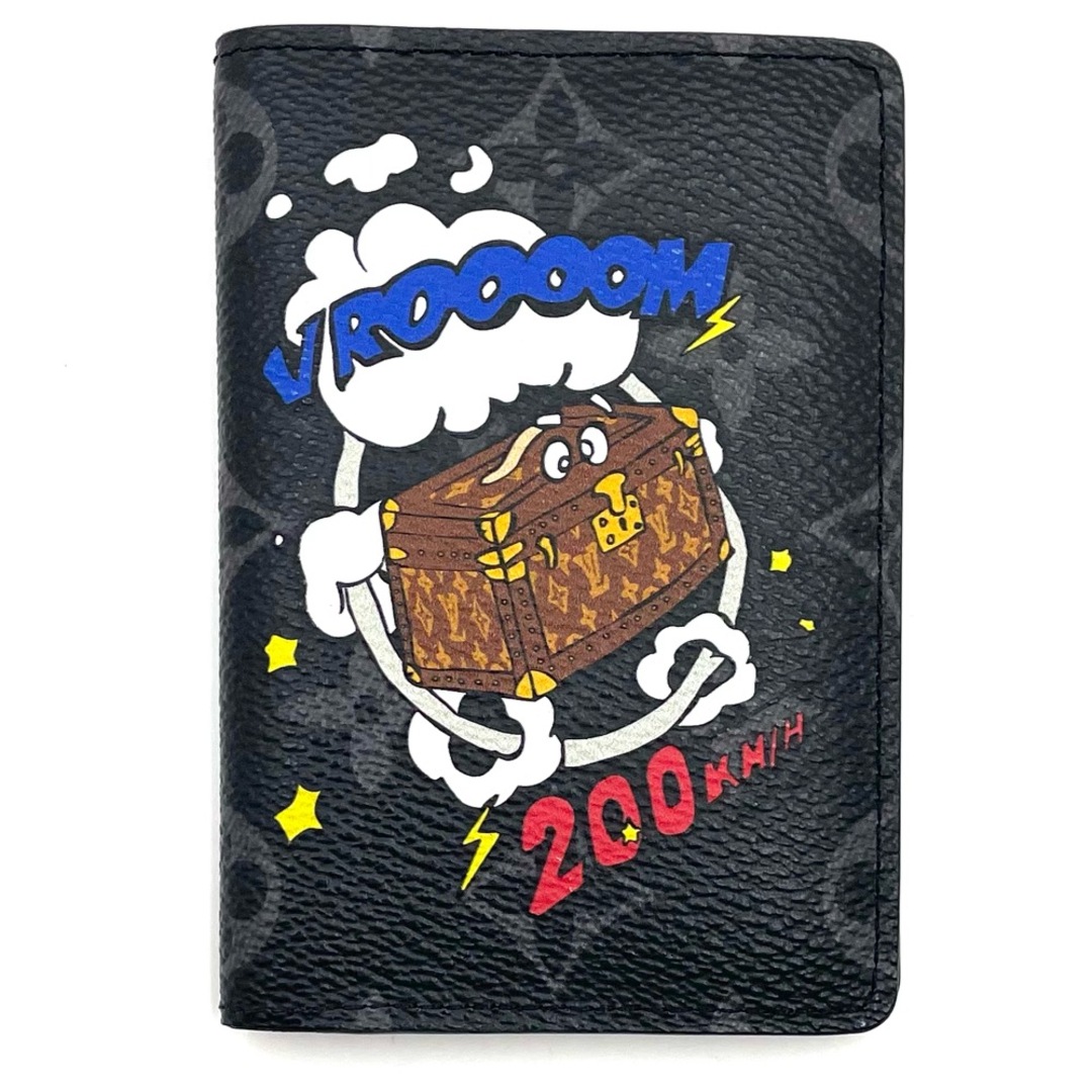 オープンポケットx1内側LOUIS VUITTON ルイヴィトン カードケース モノグラムエクリプス オーガナイザードゥポッシュ トランクプリント 名刺入れ 小物 M80911    ブラック 黒 ブルー 青 メンズ 定番 美品【品】