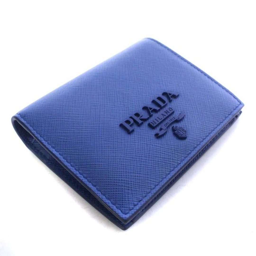 【美品】PRADA プラダ 二つ折り 財布 サフィアーノ ブルー 1MV204