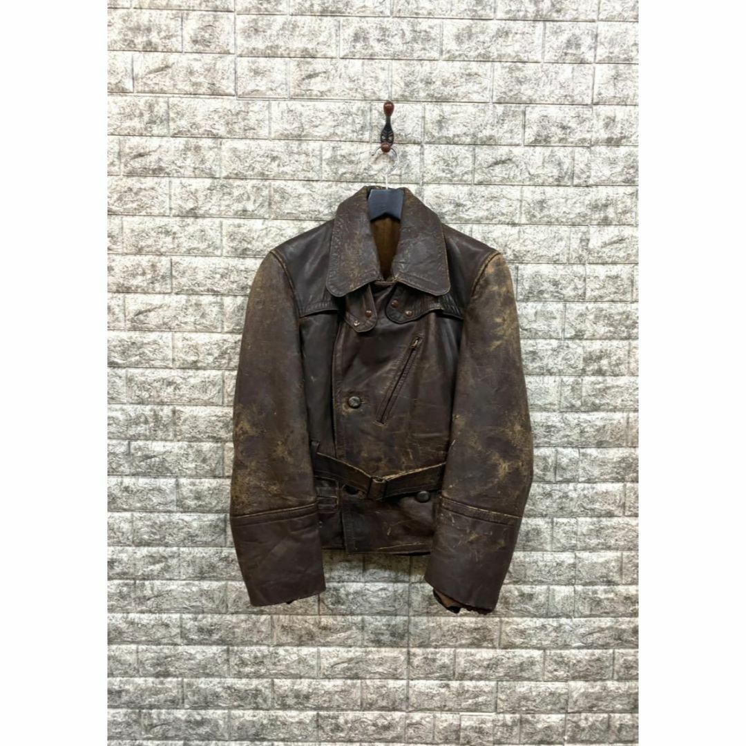 MILITARY - 極厚 1940s ドイツ製 変形 レザー コート ライダース MILITARY - 極厚 1940s ドイツ製 変形 レザー コート ライダース