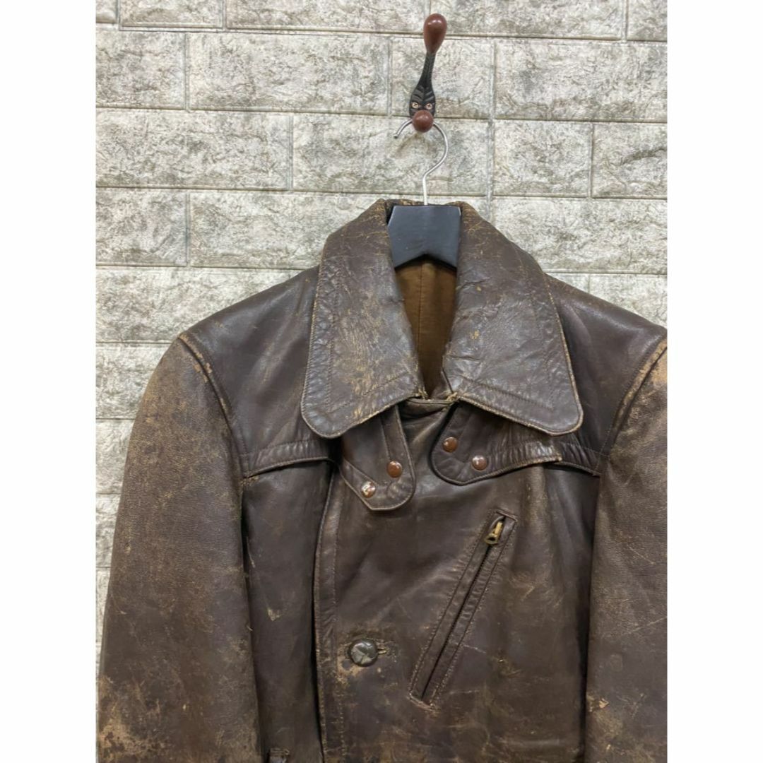MILITARY - 極厚 1940s ドイツ製 変形 レザー コート ライダース