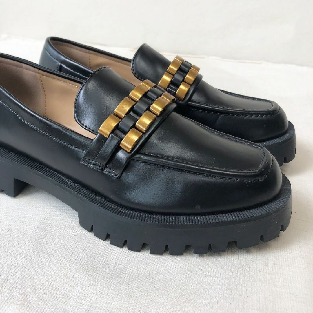 ZARA ローファー トラックソール ビジューローファー 厚底37 ブラック