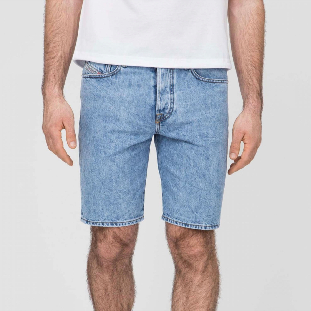 【新品】W26 ディーゼル ハーフパンツ デニム ストレッチ 牛革ラベル ブルー